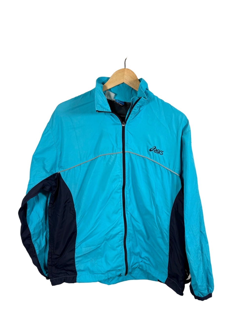 Vintage ASICS Women’s M Turquoise Navy Windbreaker Running Jacket 90s